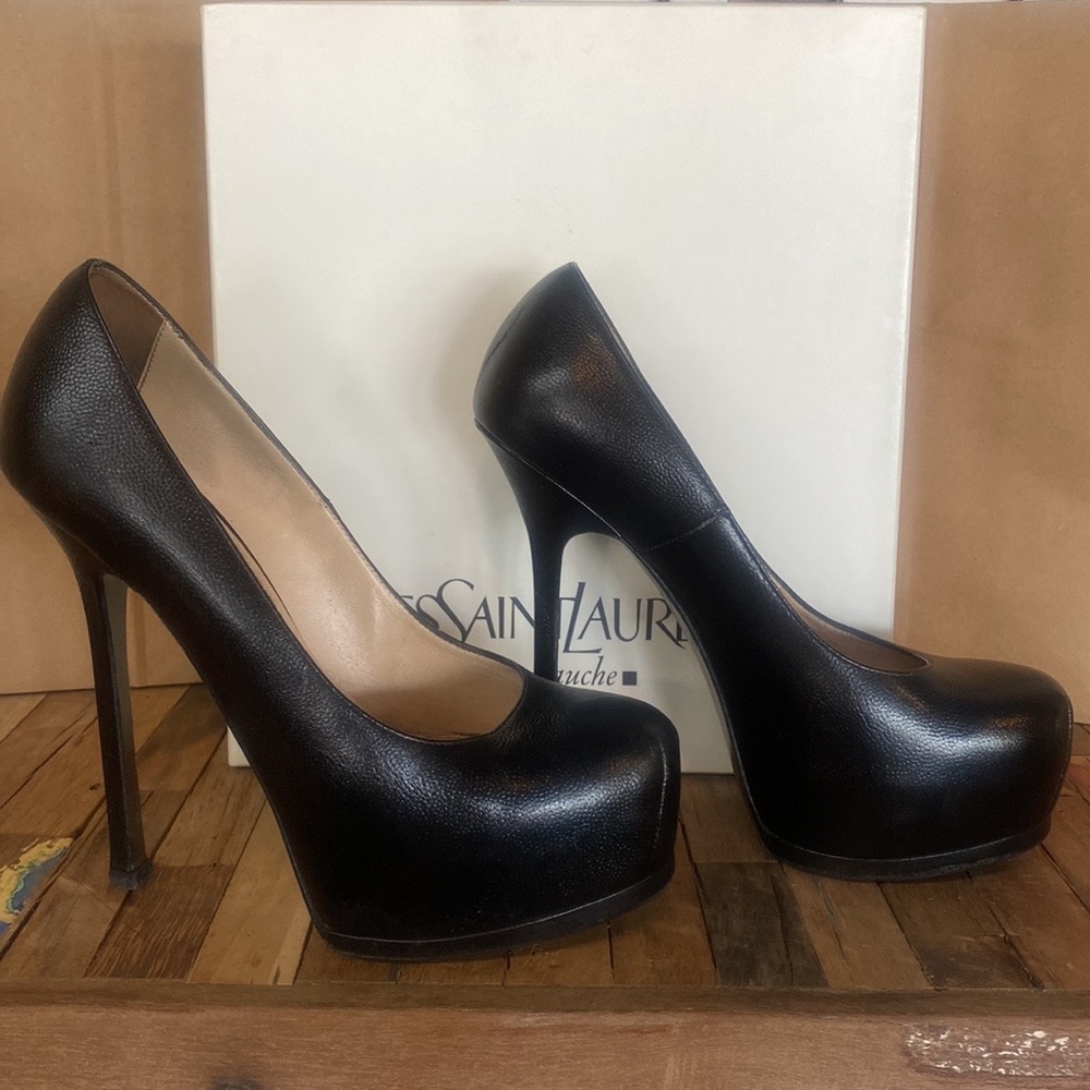 Yves Saint Laurent YSL leather Vernigolf Tribtoo 105 platform high heels, 38.5